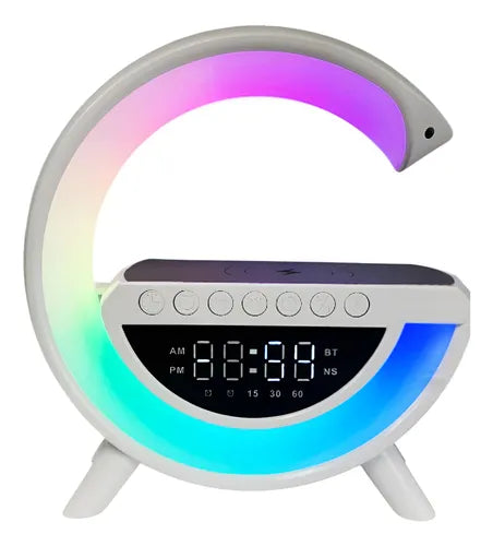 Parlante Lampara Y Cargador Inalambrico G 3 En 1 Rgb Reloj