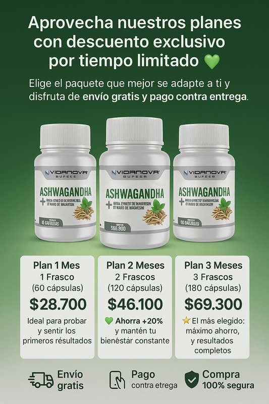 Recupera tu calma interior con Ashwagandha + Magnesio — equilibrio, descanso y energía en una sola fórmula.